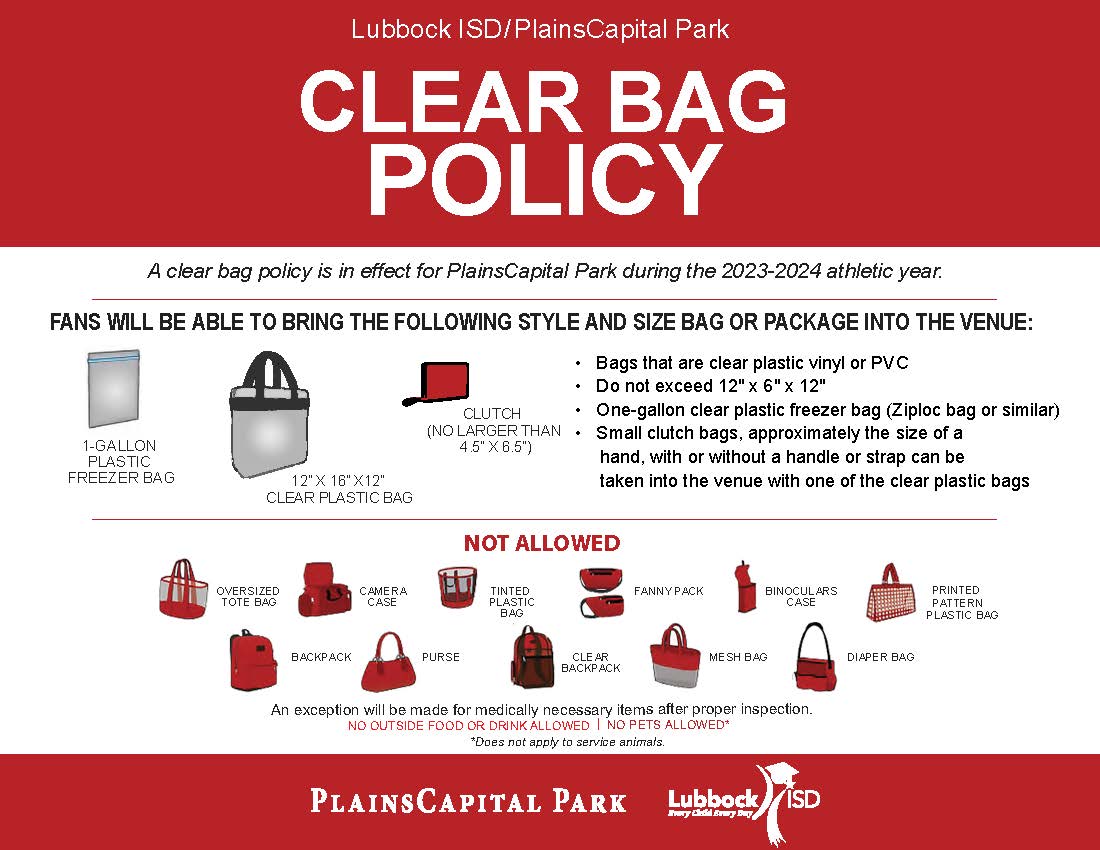 Clear Bag Policy at PlainsCapital Park/Lowrey Field